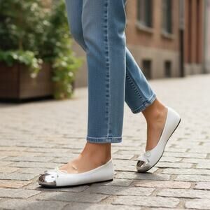 Alexander McQueen Punk Ballet Flats White Leather Size 40.5 NIB